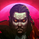 A vampire survivor stands in front of the moon in key art for Vampire Survivors.